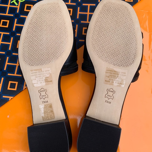 Tory Burch Stitched Logo Leather Slide Sandals NIB BLACK - Picture 7 of 8